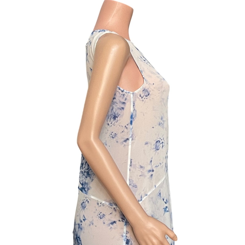 Keepsake Blue White Watercolor Floral Sheer Maxi Dress Sleeveless Small - Picture 4 of 12